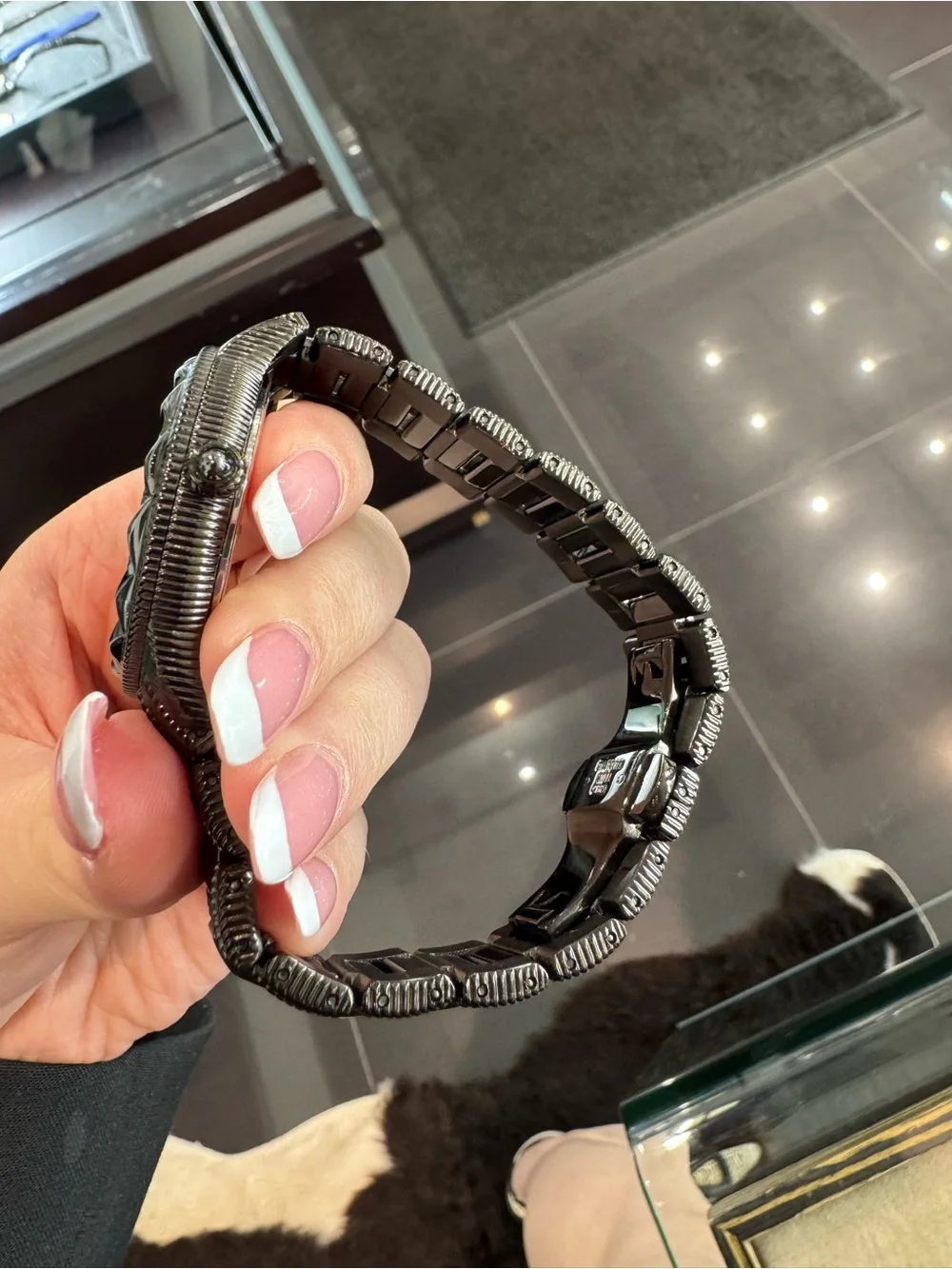 New Judith Ripka Black Stainless Steel & Ceramic Studded Link Watch
